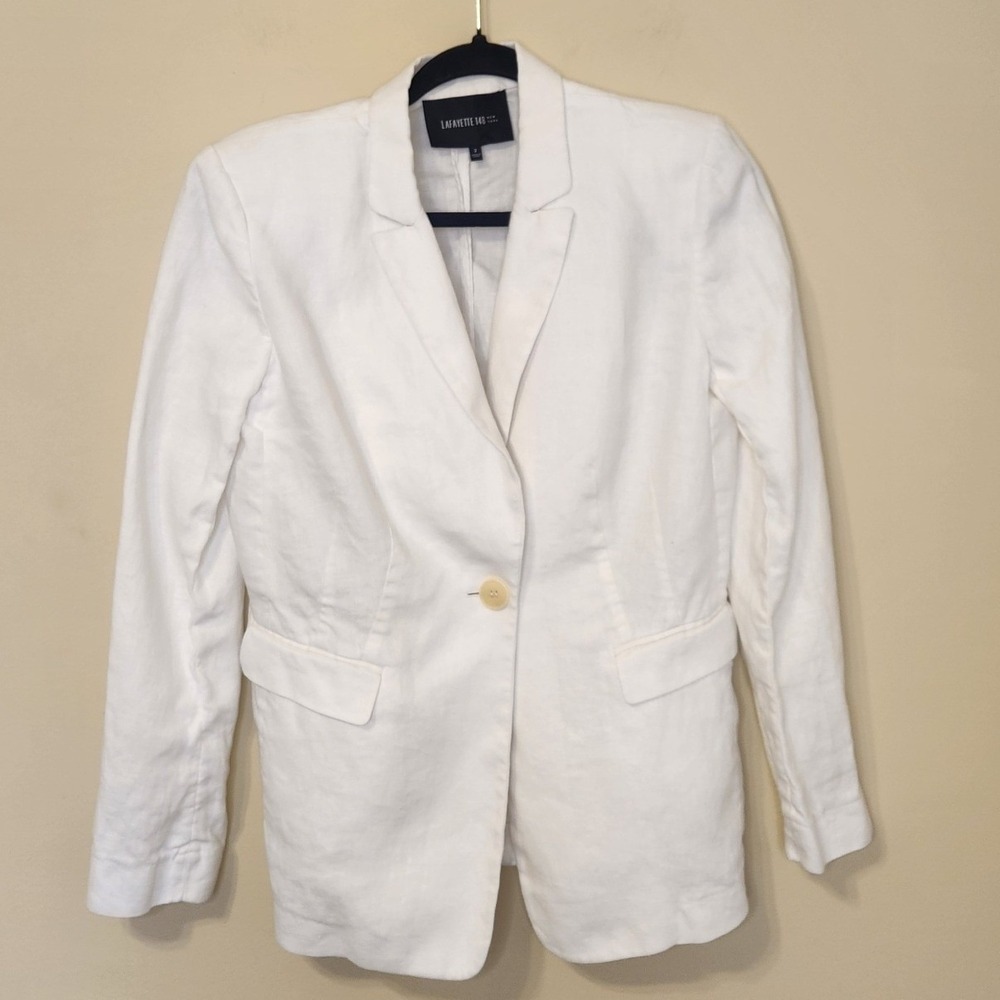 Lafayette 148 White 100% Linen Single Button Blazer Jacket Womens Size 2